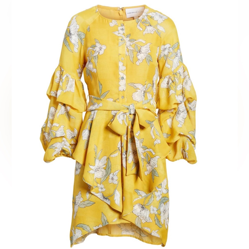 Chriselle x J.O.A. Tiered Puff Sleeve Yellow Minidress